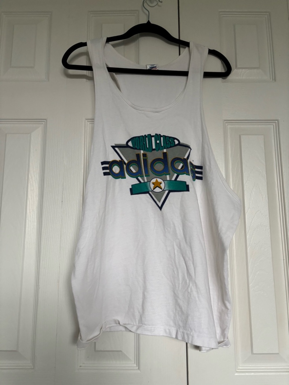 adidas Vintage White Tank Top with Teal, Navy & Gold Logo